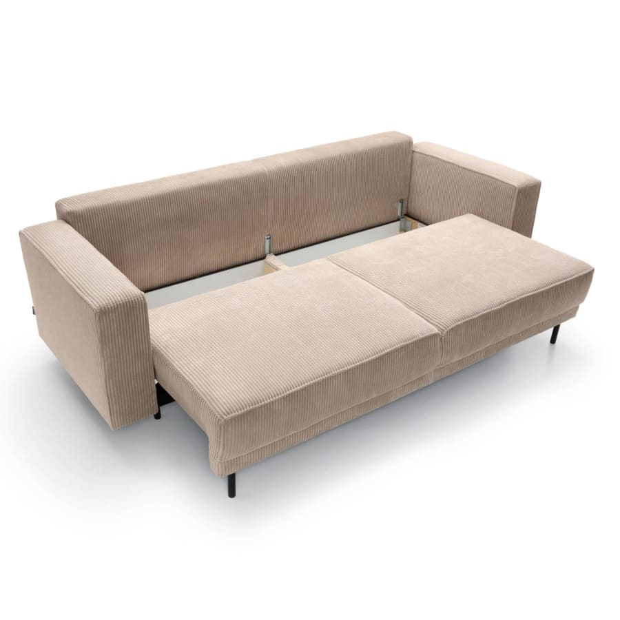 Canap&eacute; convertible avec coffre de rangement en velours c&ocirc;tel&eacute; beige