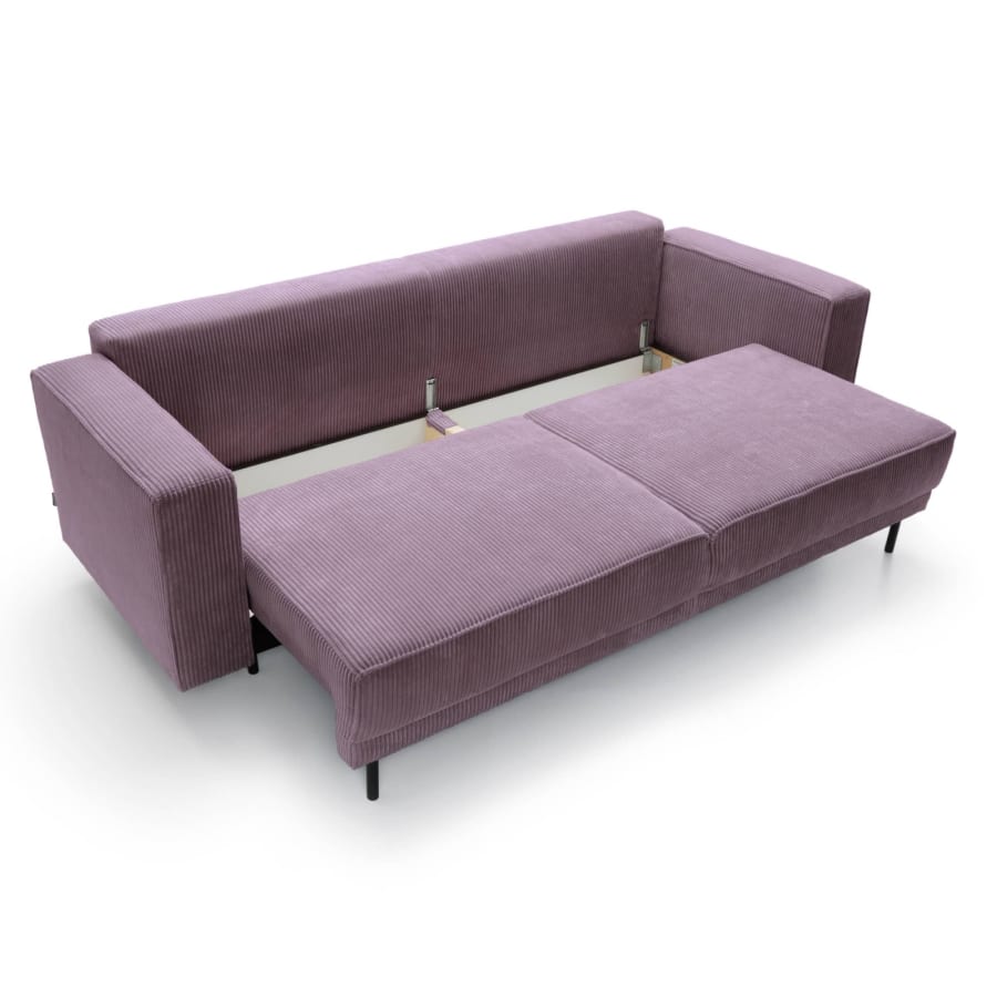 Canapé convertible avec coffre de rangement en velours cotelé violet