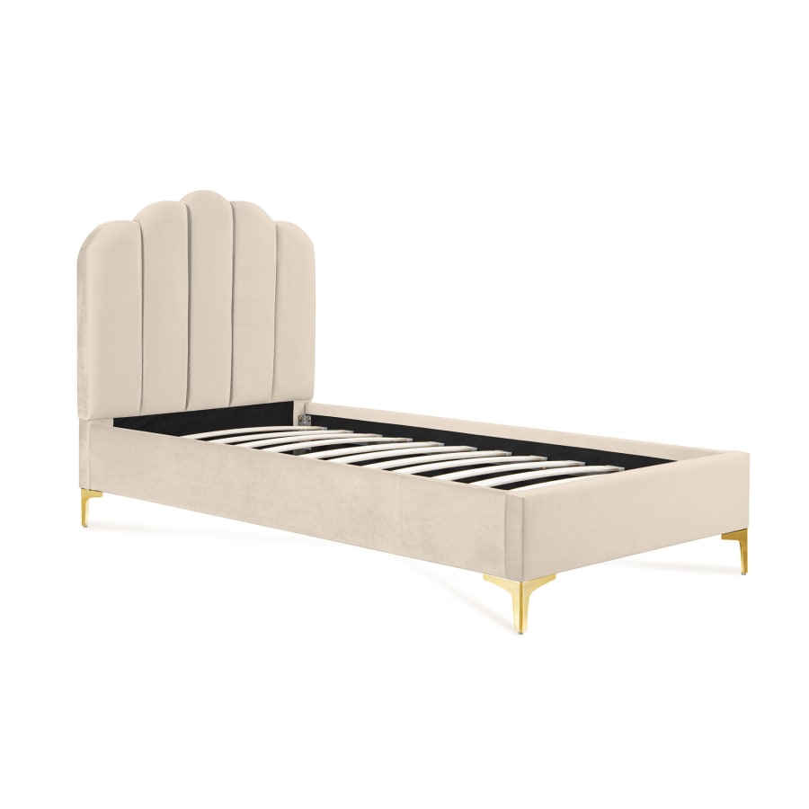 Lit simple design en velours beige 90x190 cm