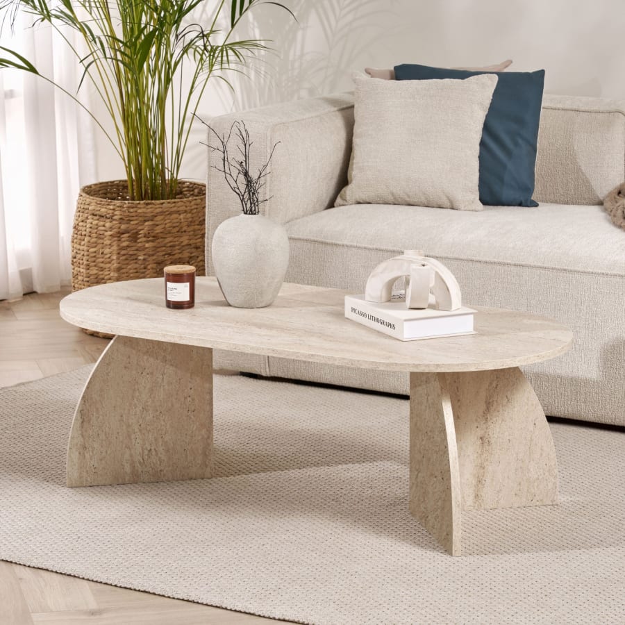 Table basse ovale beige 120 cm
