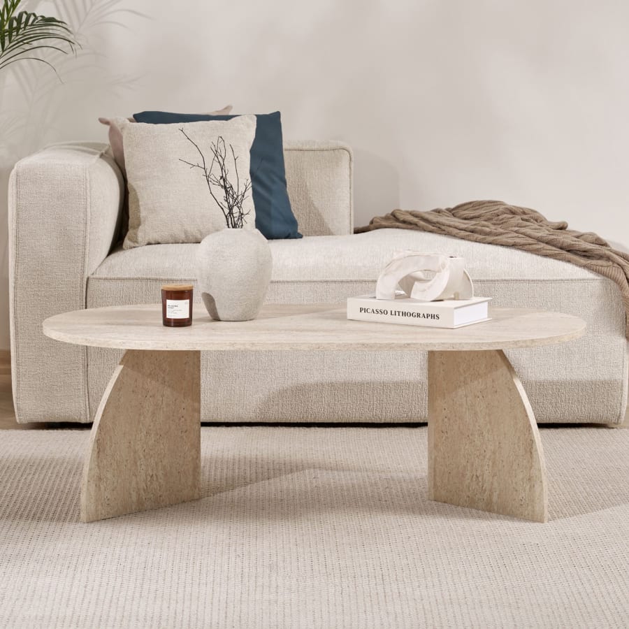 Table basse ovale beige 120 cm