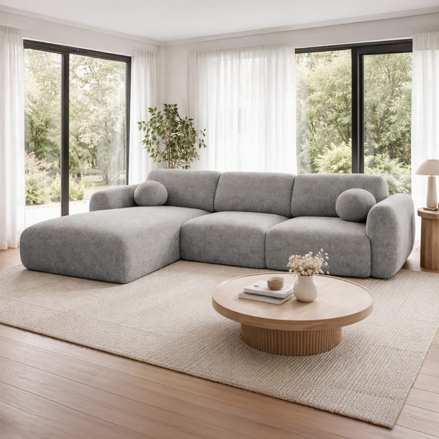 Canap&eacute; d'angle en tissu gris - Angle gauche