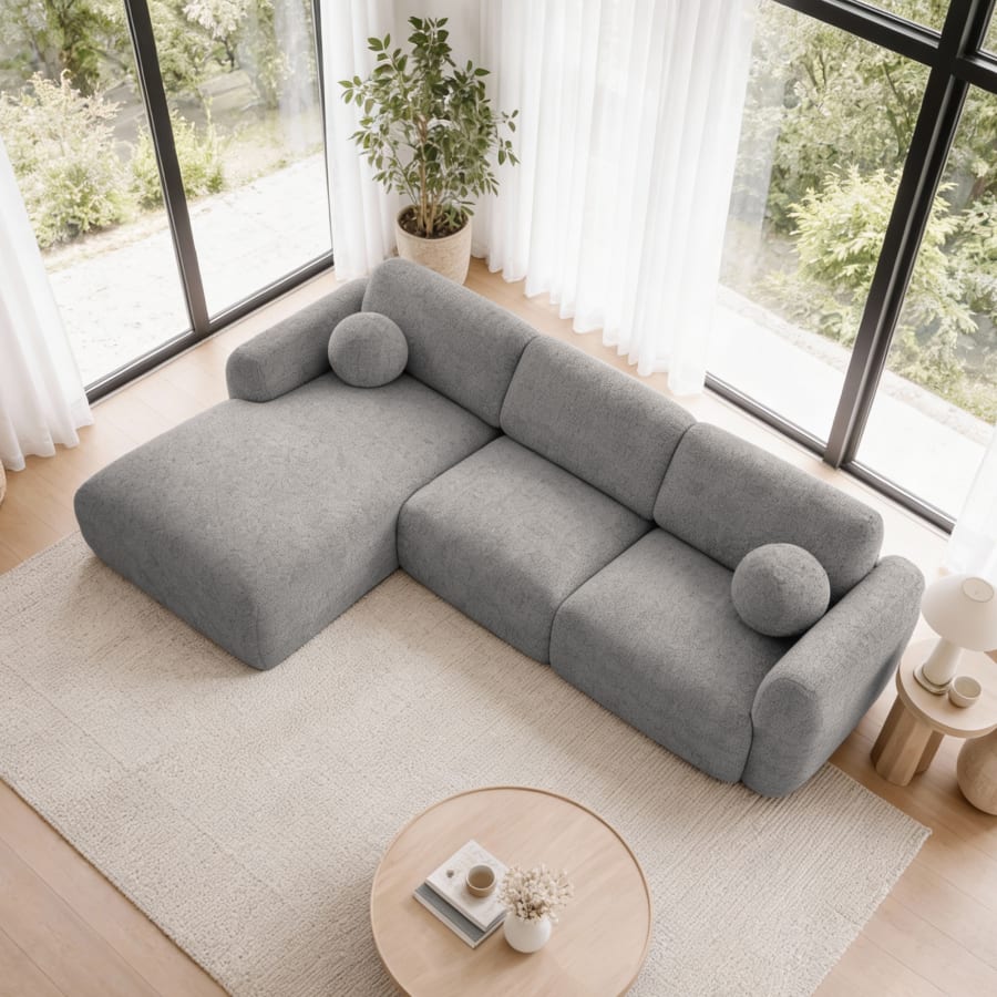 Canap&eacute; d'angle en tissu gris - Angle gauche