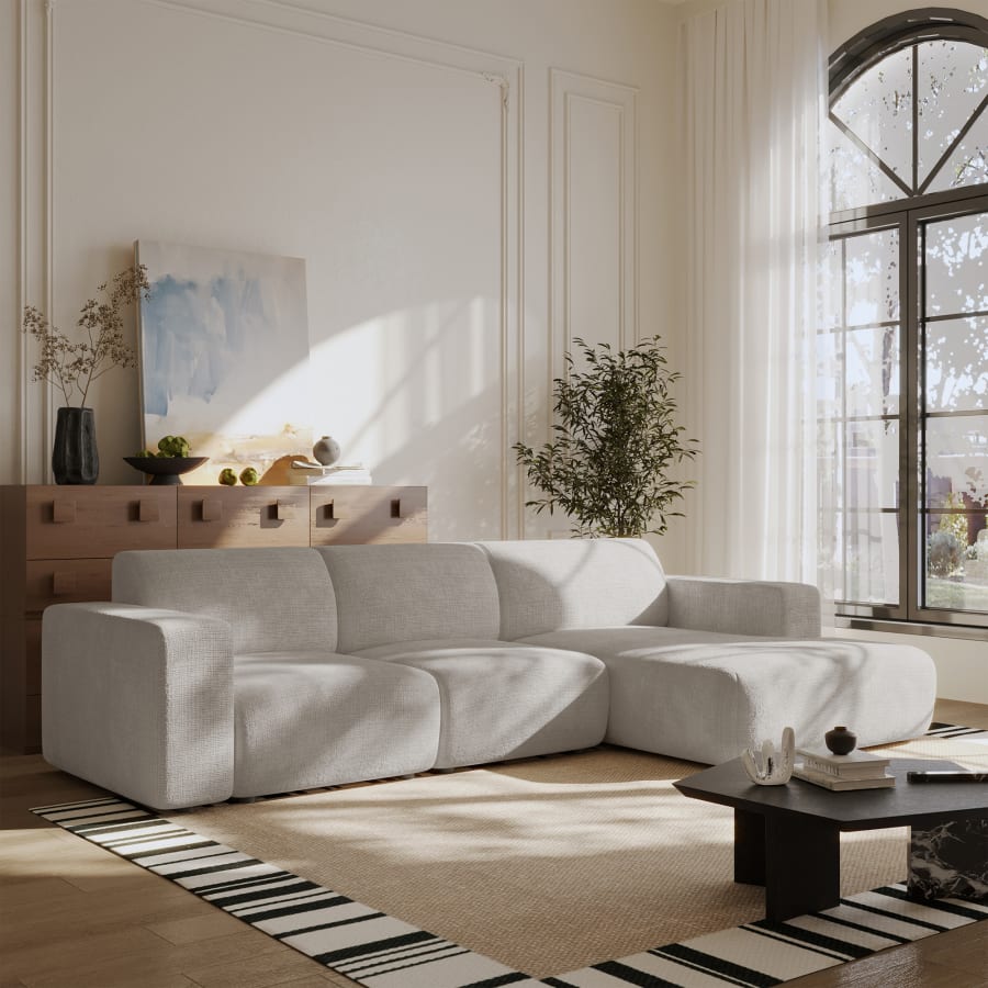 Canap&eacute; d'angle en tissu beige - Angle droit