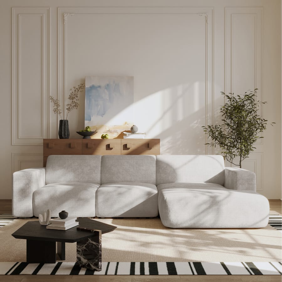 Canap&eacute; d'angle en tissu beige - Angle droit