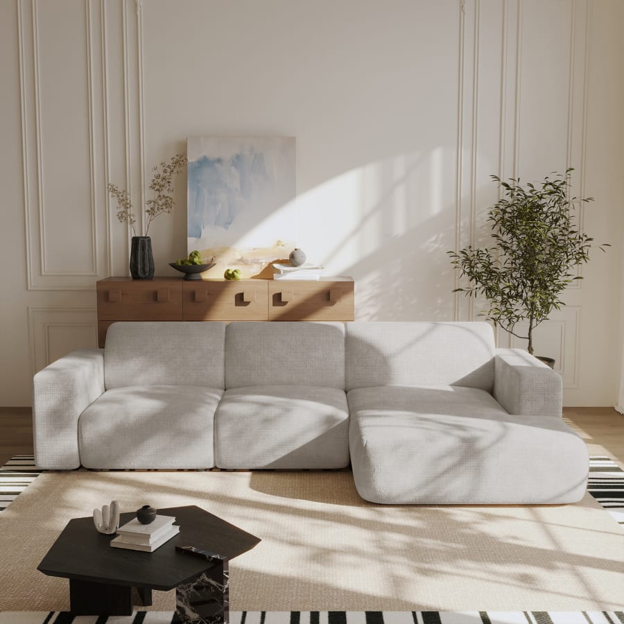 Canap&eacute; d'angle en tissu beige - Angle droit