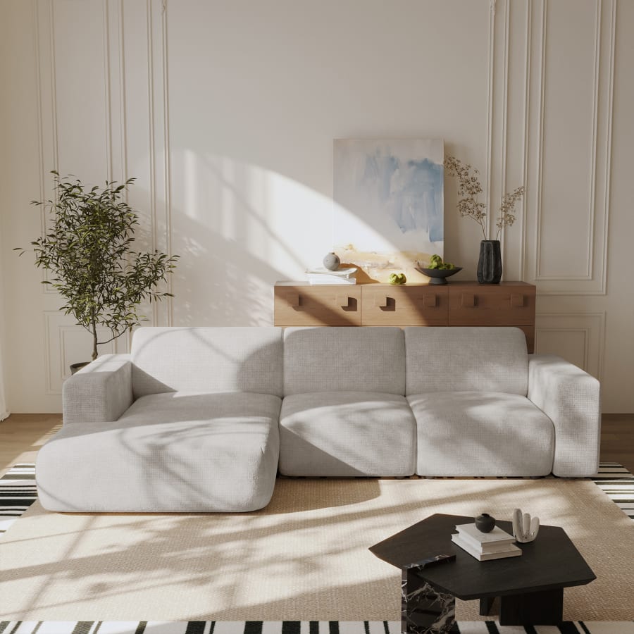 Canapé d'angle en tissu beige - Angle gauche