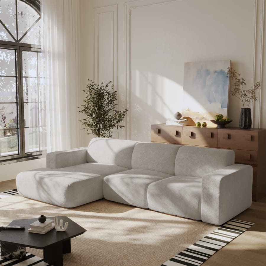 Canapé d'angle en tissu beige - Angle gauche
