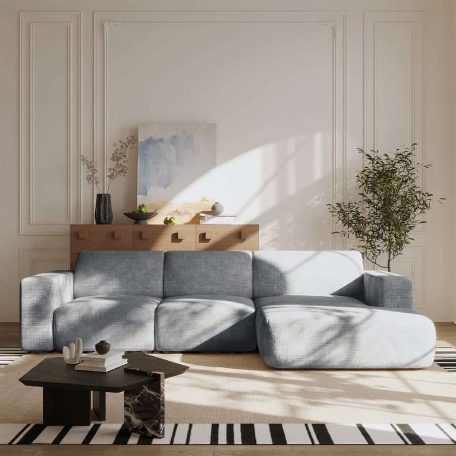 Canap&eacute; d'angle en tissu gris - Angle droit