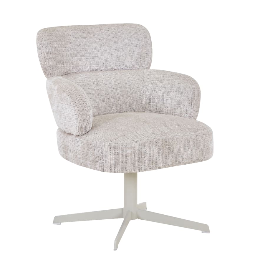 Fauteuil en tissu beige pieds en métal gris
