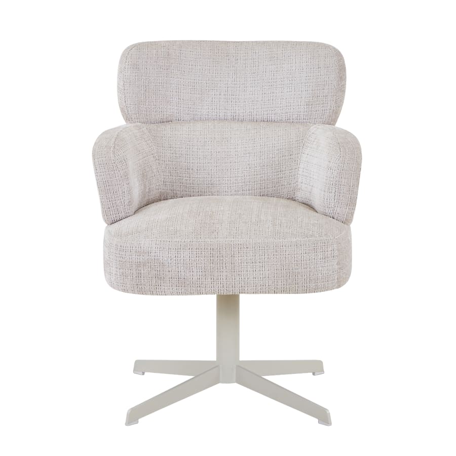 Fauteuil en tissu beige pieds en métal gris