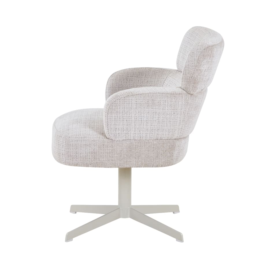 Fauteuil en tissu beige pieds en métal gris