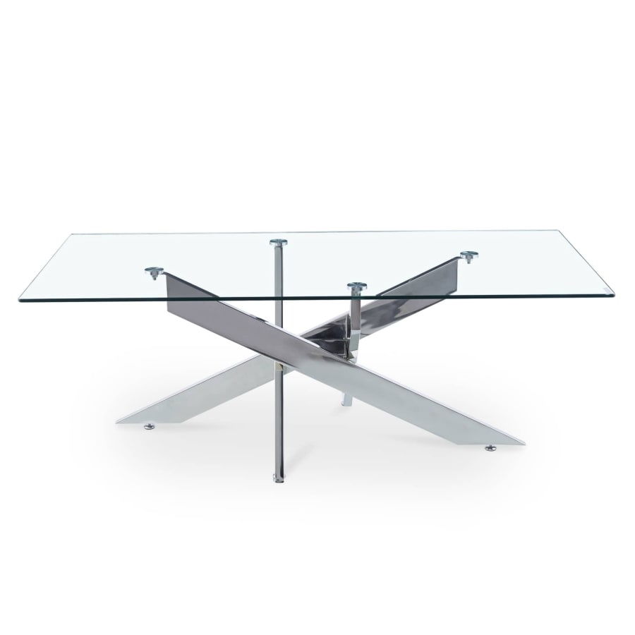 Table basse design rectangulaire en verre pieds argent&eacute;s