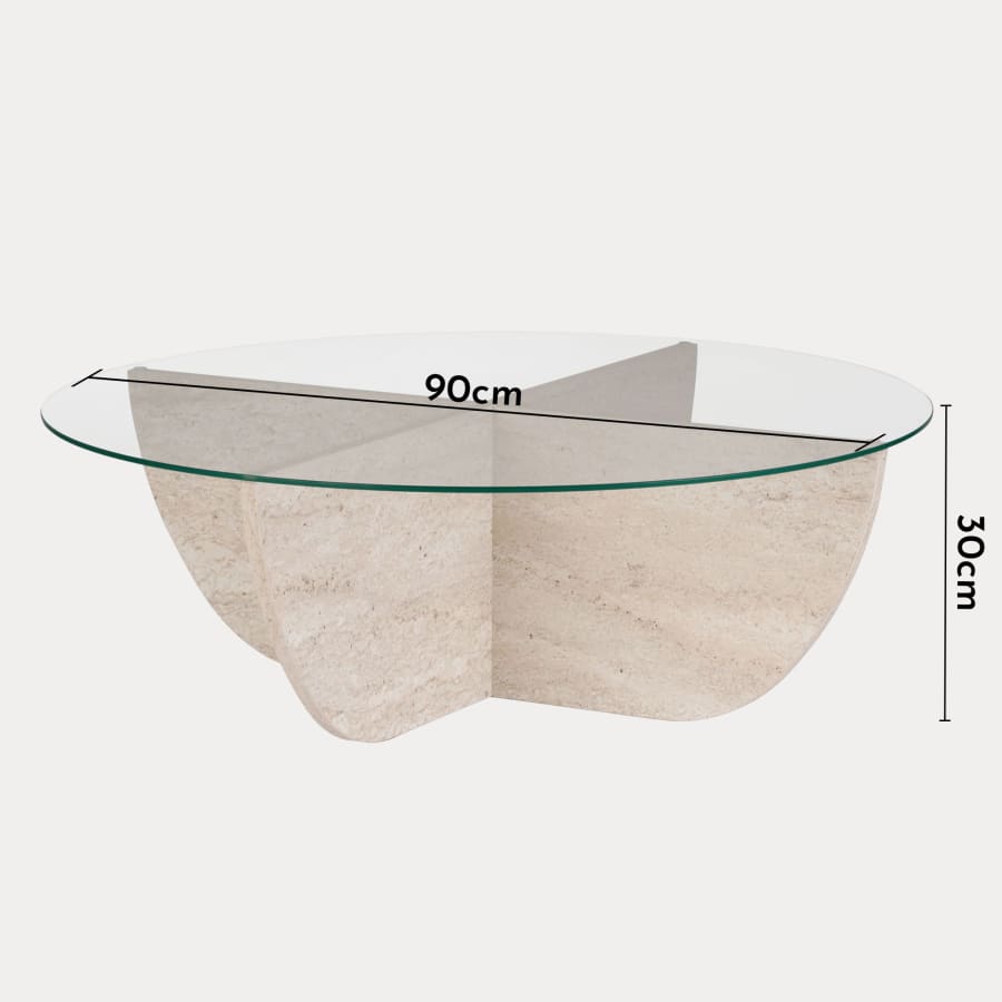 Table basse en verre pi&egrave;tement beige D90 cm