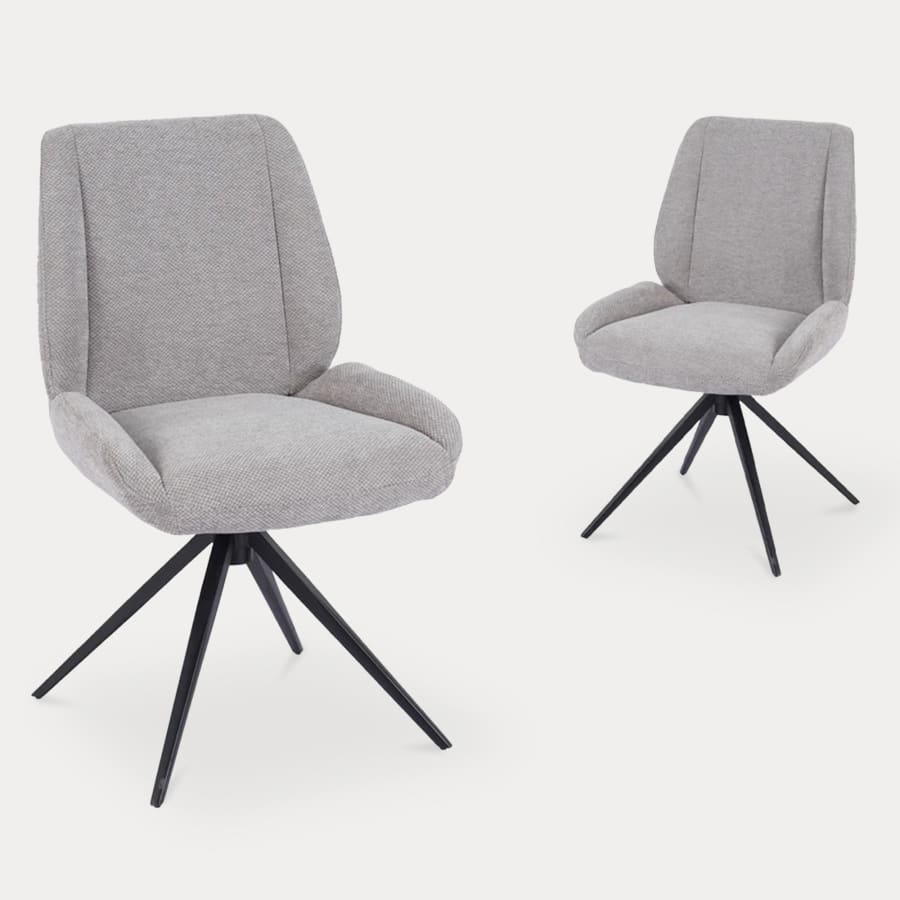 Lot de 2 chaises en tissu gris pieds en métal noir