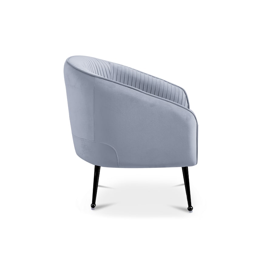 Fauteuil cabriolet en velours plissé gris pieds en métal noir