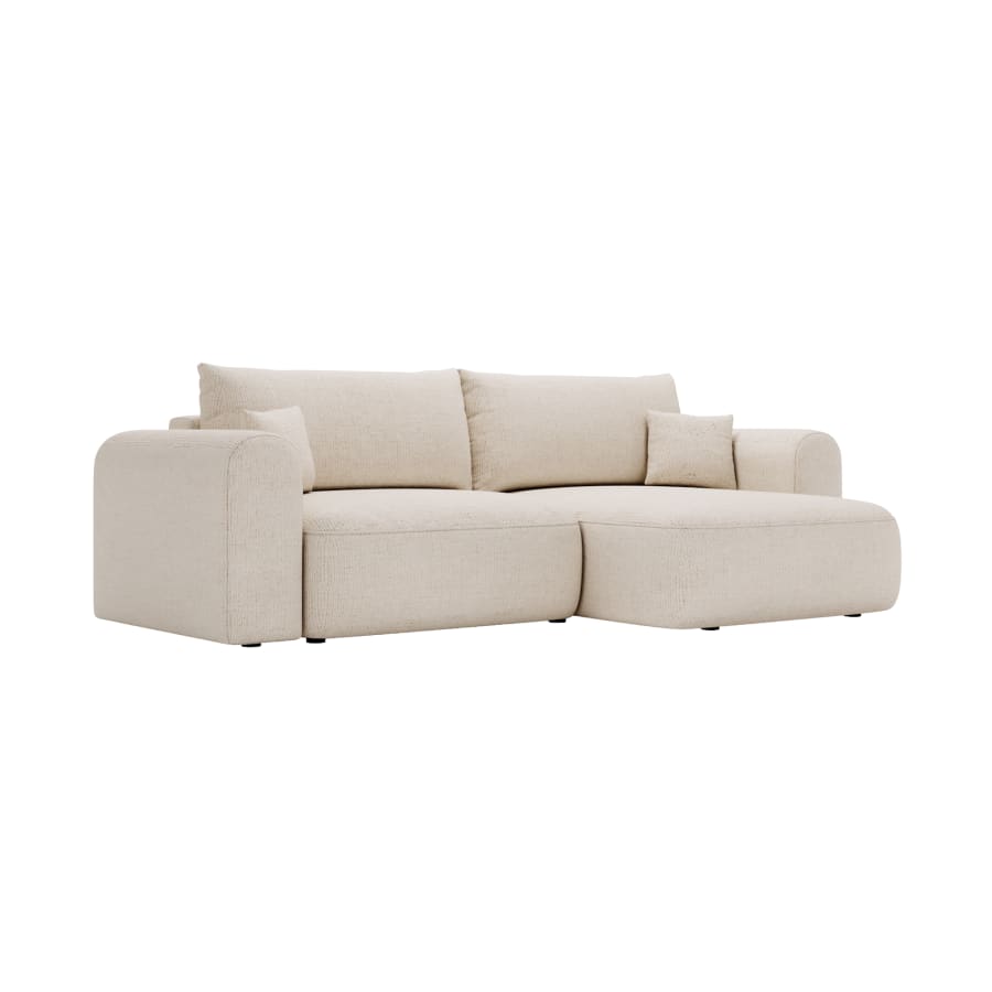 Canapé d'angle convertible réversible avec coffre en tissu beige
