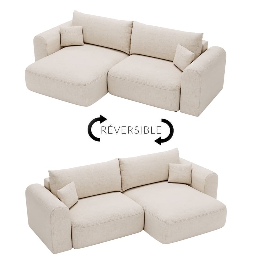 Canapé d'angle convertible réversible avec coffre en tissu beige