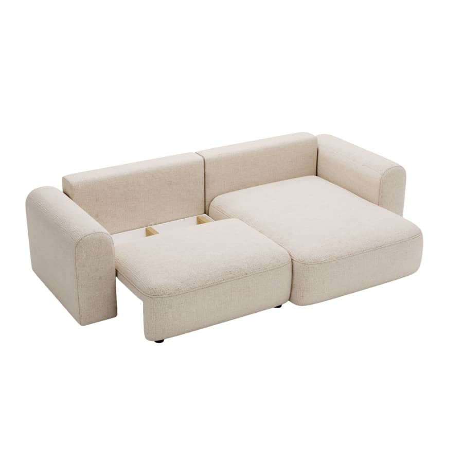 Canapé d'angle convertible réversible avec coffre en tissu beige