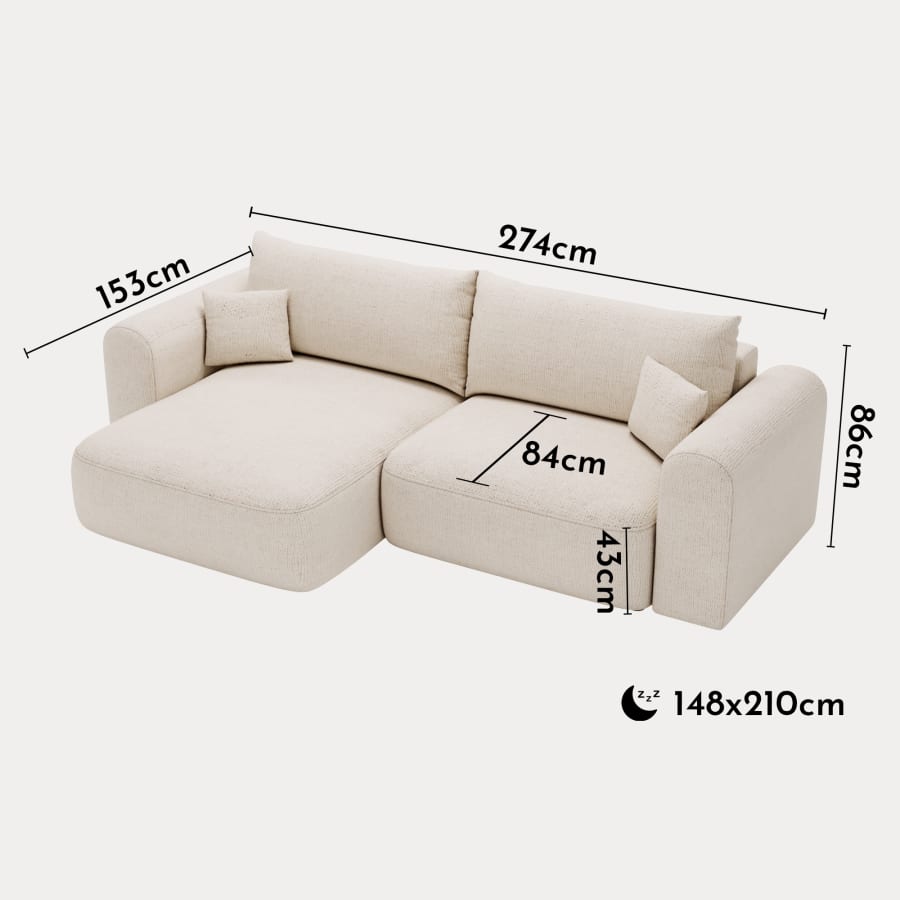 Canapé d'angle convertible réversible avec coffre en tissu beige