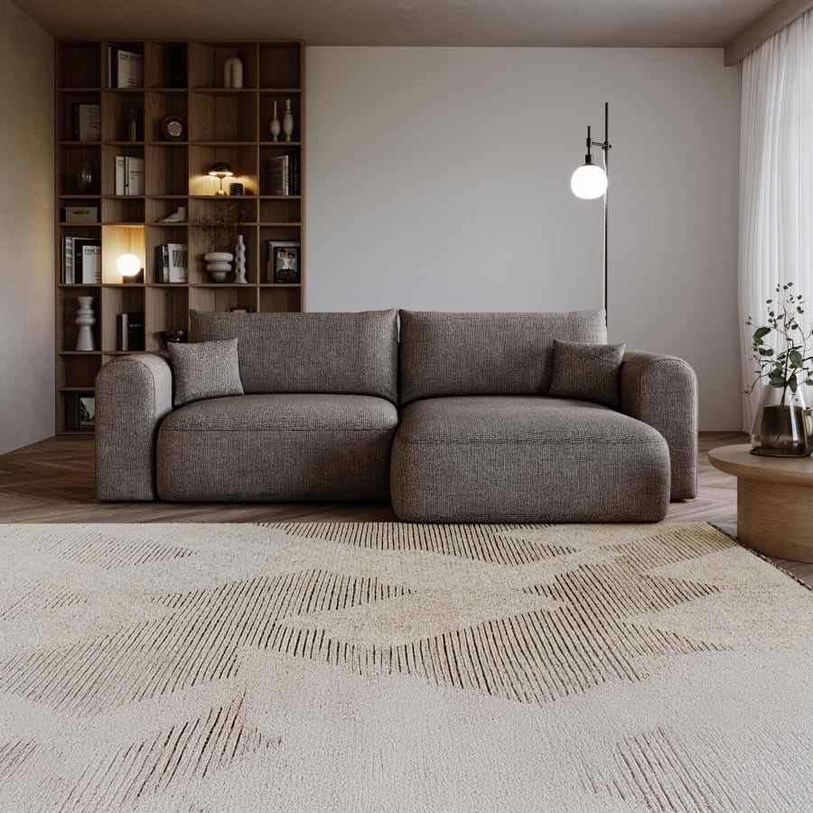 Canapé d'angle convertible réversible avec coffre en tissu gris