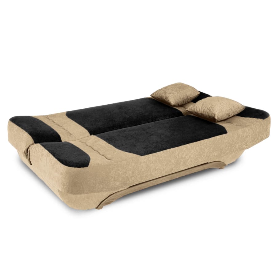 Canapé 3 places convertible en tissu noir et beige