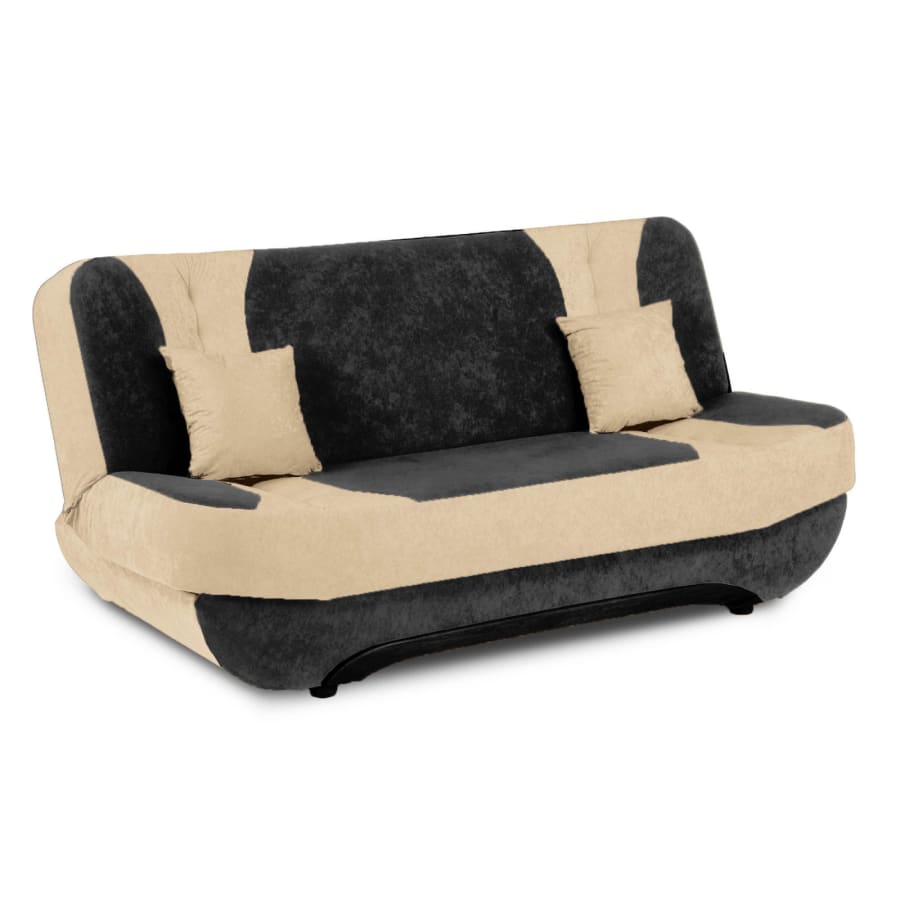 Canap&eacute; 3 places convertible en tissu noir et beige