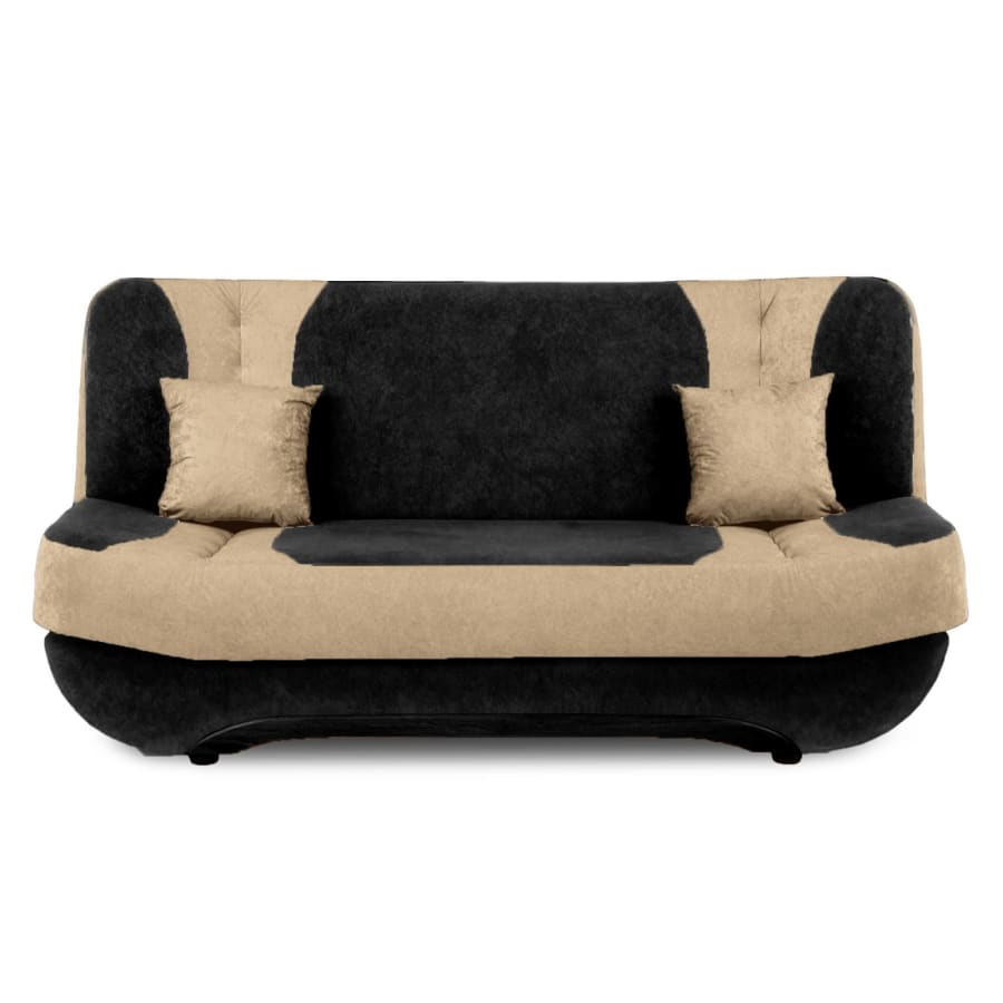 Canap&eacute; 3 places convertible en tissu noir et beige