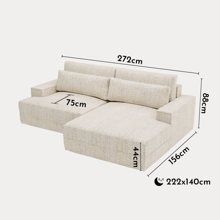 Canapé d'angle convertible avec coffre en tissu beige - Angle droit