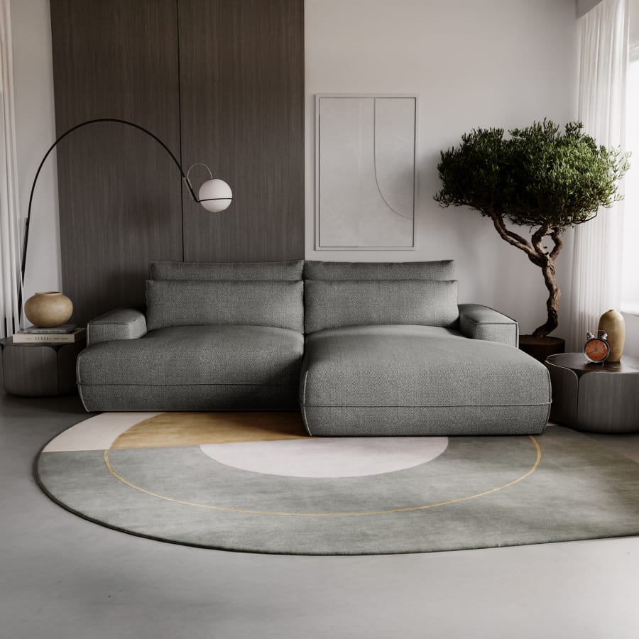 Canapé d'angle convertible avec coffre en tissu gris clair - Angle droit