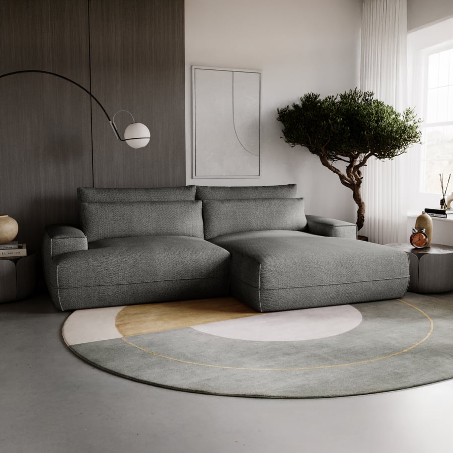 Canapé d'angle convertible avec coffre en tissu gris clair - Angle droit