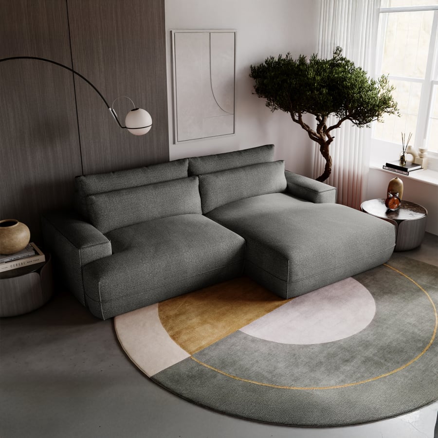 Canapé d'angle convertible avec coffre en tissu gris clair - Angle droit