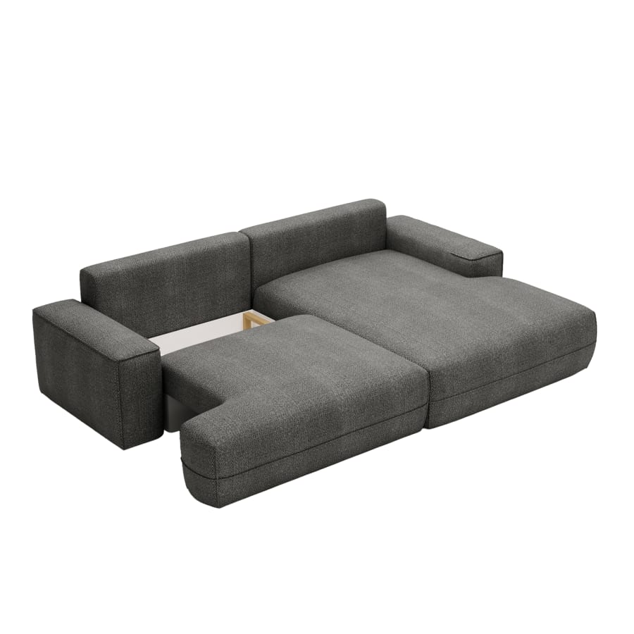 Canapé d'angle convertible avec coffre en tissu gris clair - Angle droit