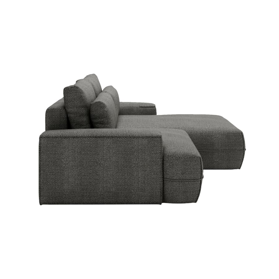 Canapé d'angle convertible avec coffre en tissu gris clair - Angle droit