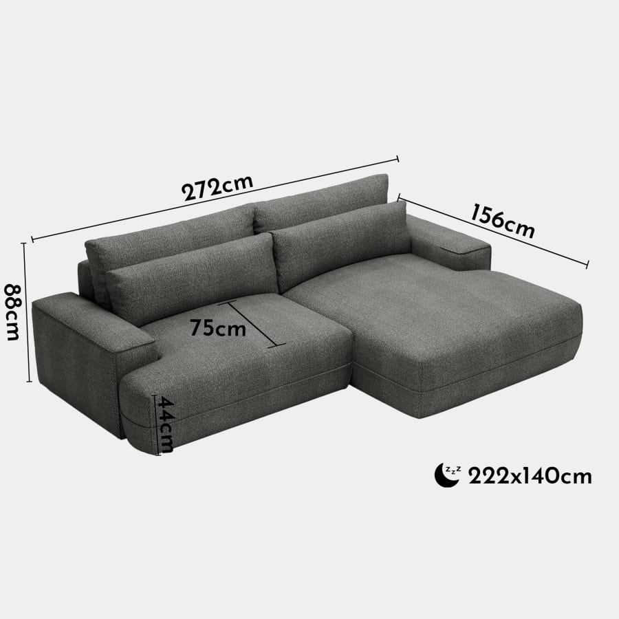 Canapé d'angle convertible avec coffre en tissu gris clair - Angle droit