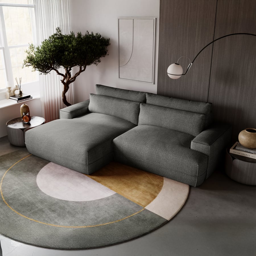 Canapé d'angle convertible avec coffre en tissu gris clair - Angle gauche