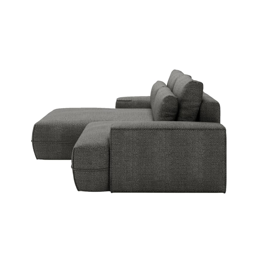 Canapé d'angle convertible avec coffre en tissu gris clair - Angle gauche