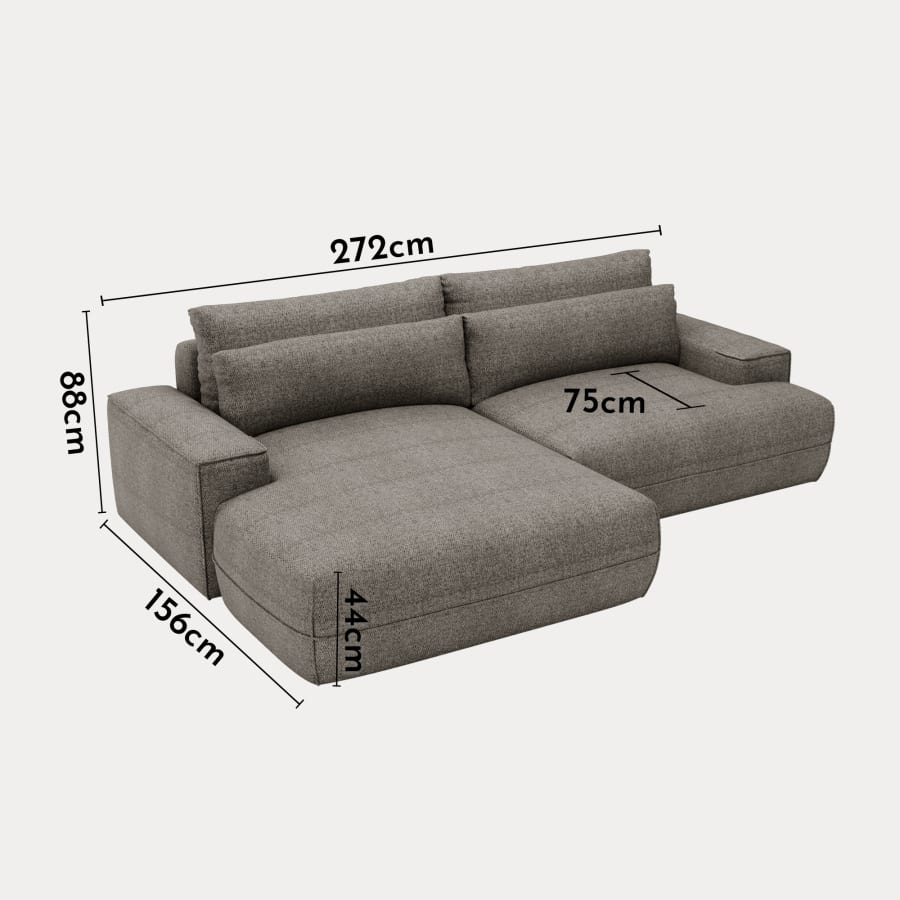 Canapé d'angle convertible avec coffre en tissu taupe - Angle gauche