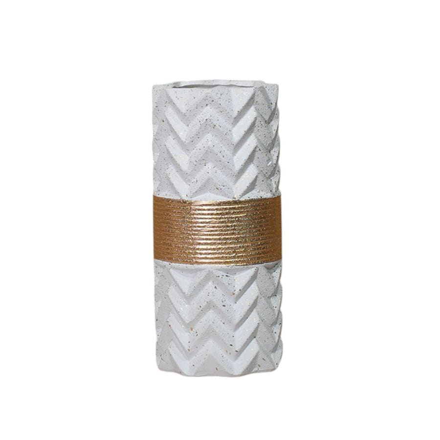Vase en c&eacute;ramique blanc et dor&eacute; H23.5 cm