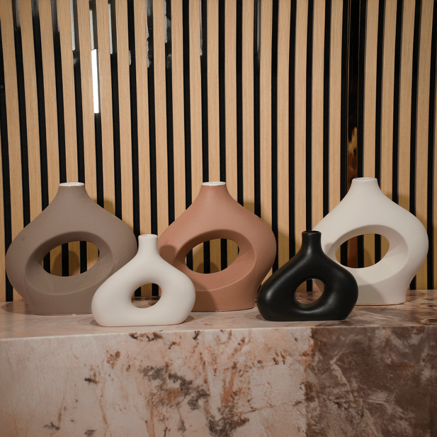 Vase rond en céramique marron clair H27 cm