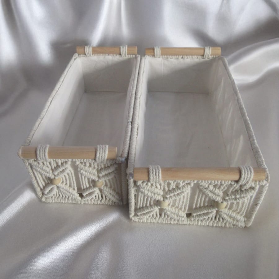 Lot de 2 boites de rangement en coton 35x17 cm - 32x14 cm