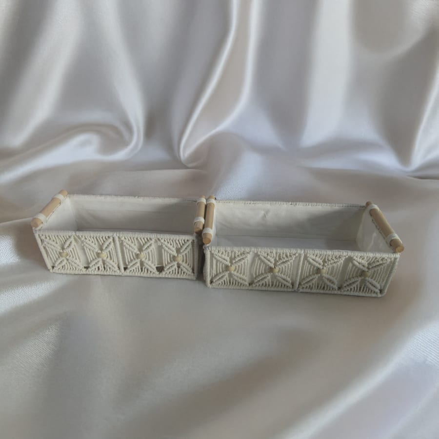 Lot de 2 boites de rangement en coton 35x17 cm - 32x14 cm