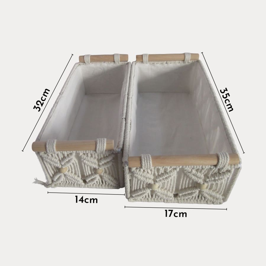 Lot de 2 boites de rangement en coton 35x17 cm - 32x14 cm
