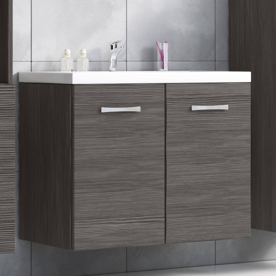 Ensemble meubles salle de bain design suspendu wengé