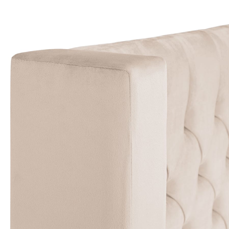 Lit coffre capitonn&eacute; velours beige 160x190 cm