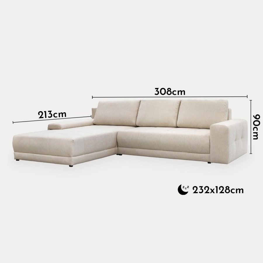 Canapé d'angle convertible avec coffre tissu beige -  Configuration au choix