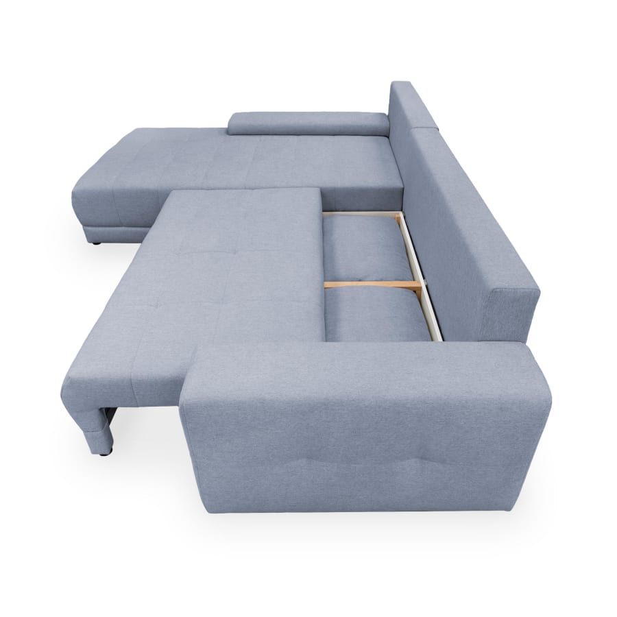 Canapé d'angle convertible avec coffre tissu gris - Configuration fixe