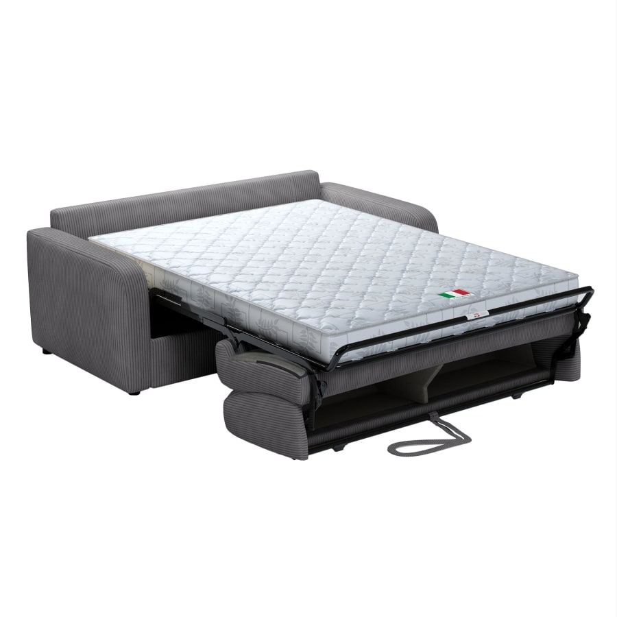 Canapé 3 places convertible rapido en velours côtelé anthracite matelas Memory 14 cm