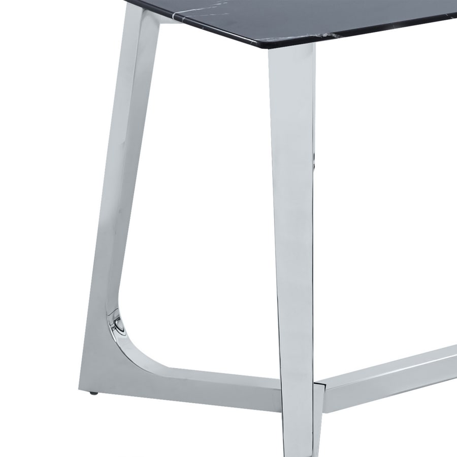 Table &agrave; manger rectangulaire design effet marbre noir et argent&eacute;