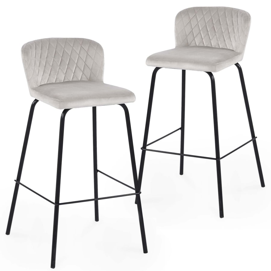 Lot de 2 tabourets de bar design en velours beige